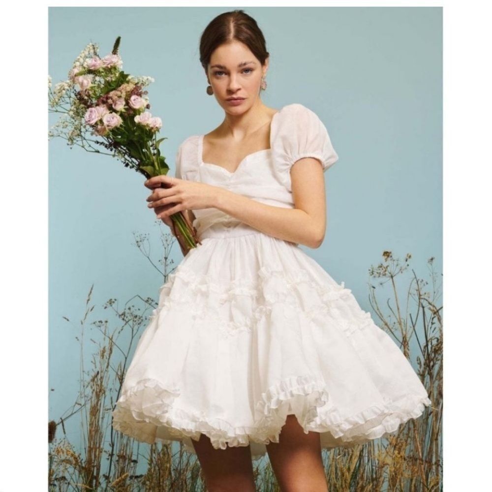 Sister Jane mini babydoll dress with vintage sweetheart neckline size Small